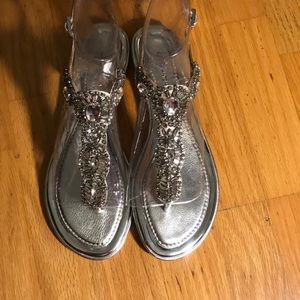 New Antonio Melani silver crystal thong sandals